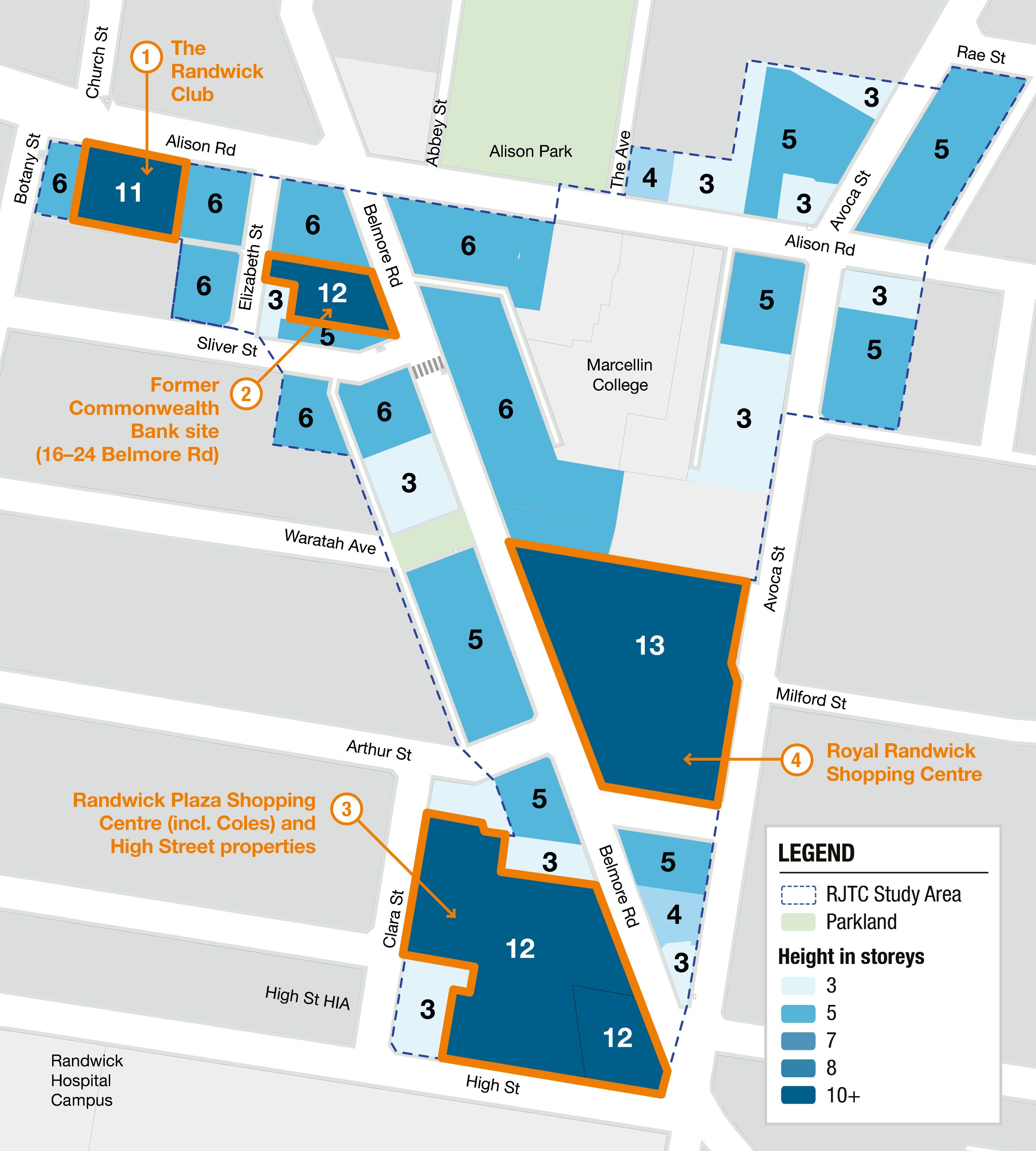 Randwick Junction map of four strategic sites