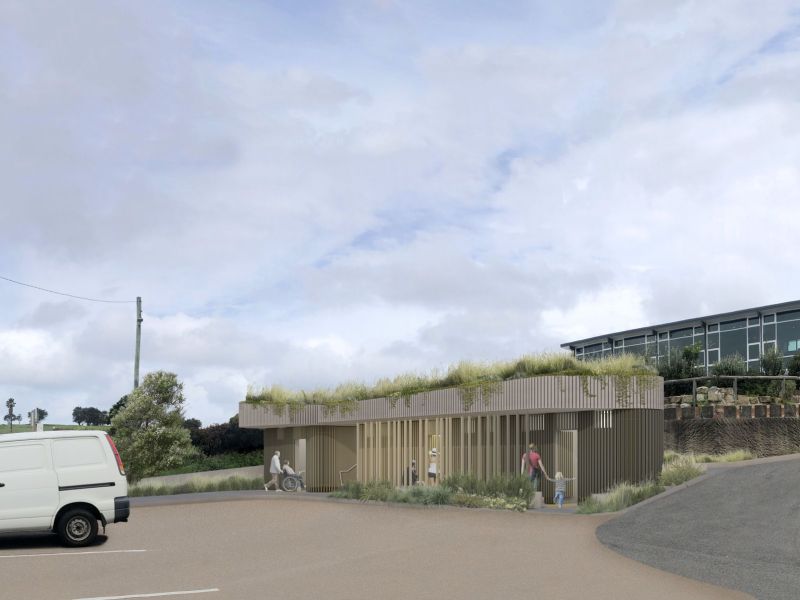 Artist impression of the proposed amenities building located in the car park.