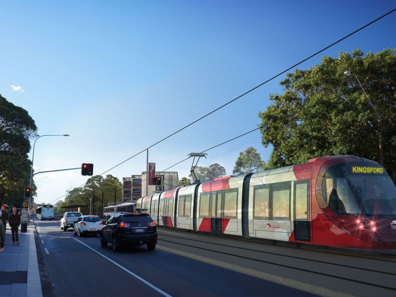 Artist impression: Light rail on Anzac Parade (Source: Transport for NSW)